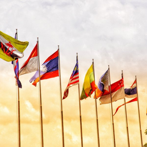 Flaggen der ASEAN-Staaten im Wind