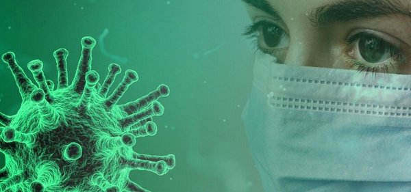 Coronavirus und Frau mit Mundschutz