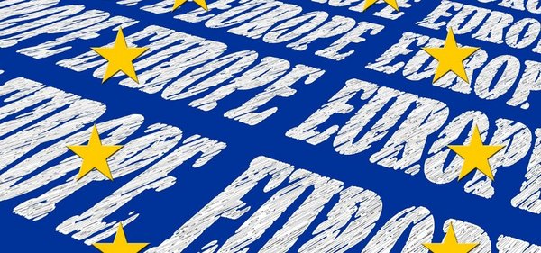 Das Bild zeigt die europäischen Sterne auf einem blauen Hintergrund, auf dem das Wort Europe geschrieben steht.