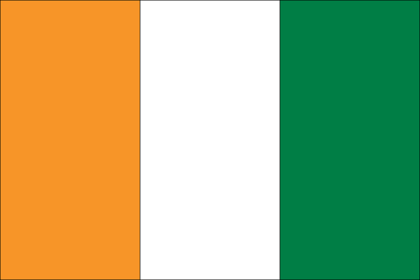 Das Bild zeigt die orange-weiß-grüne Flagge der Elfenbeinküste.